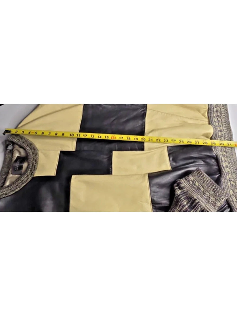 Vintage Saxony Leather Patchwork Sweater 2XB 90s Hip Hop Coogi Style